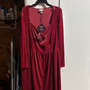 Ava & Viv Deep Red Long Sleeve Dress NWT